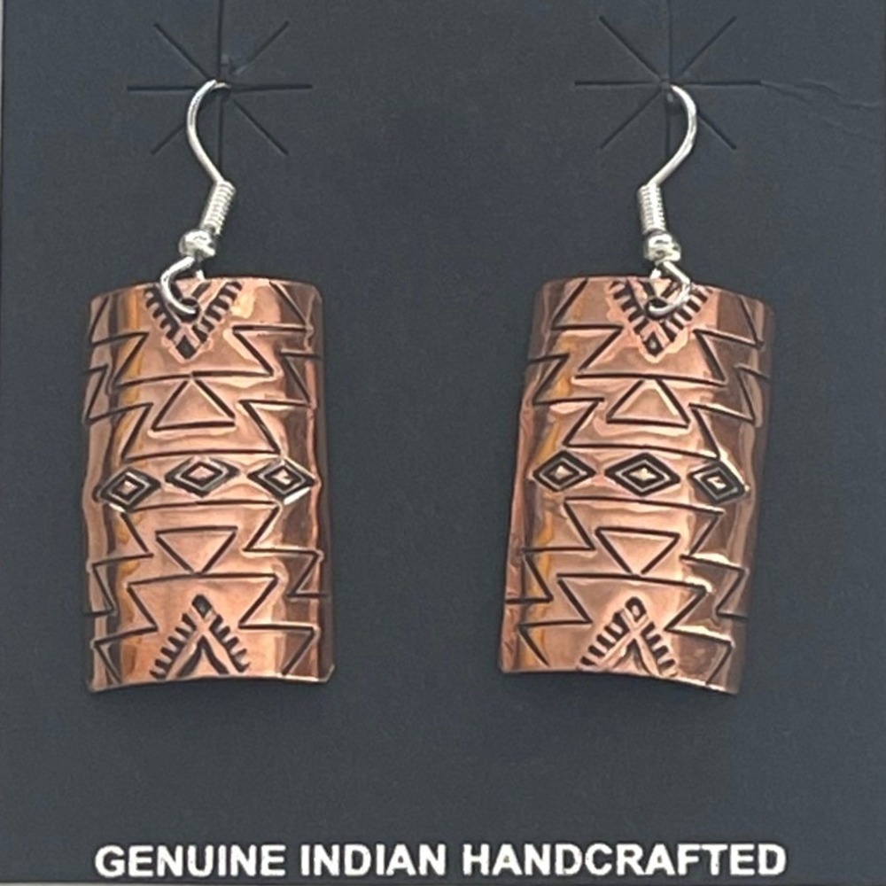 Felicia Etsitty Navajo Handcrafted Copper Geometric Dangle Earrings
